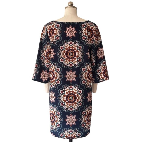 BeBop Dress Womens XL Navy Floral Medallion Shift Knee Length 3/4 Sleeve - Picture 7 of 8
